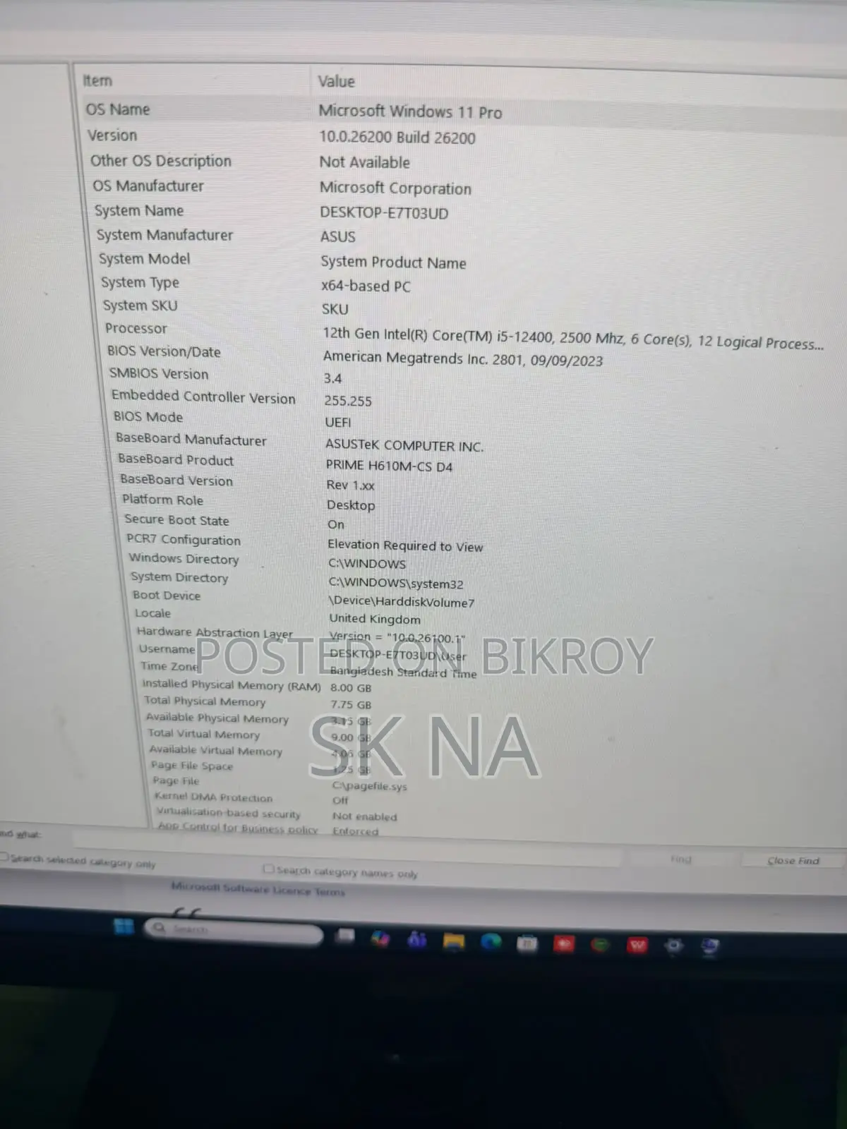 Desktop Computer ASUS 8GB Intel Core I5 SSD 256GB