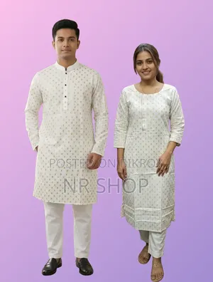 Premium Panjabi Three-Piece Couple Set