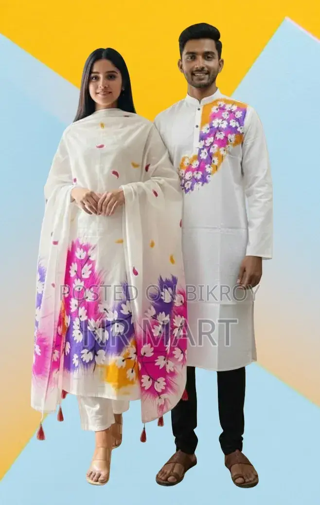 প্রিমিয়াম ধুপিয়ান সিল্ক পাঞ্জাবি ও থ্রি-পিস কাপল সেট
