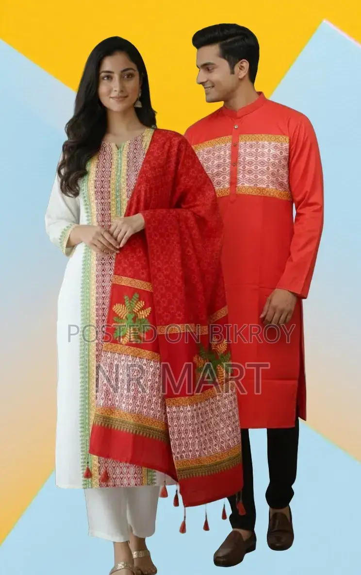 প্রিমিয়াম ধুপিয়ান সিল্ক পাঞ্জাবি ও থ্রি-পিস কাপল সেট
