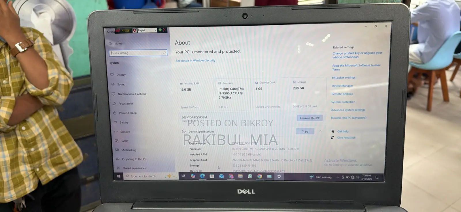 Laptop Dell Inspiron 15 5567 16GB Intel Core i7 SSD 256GB