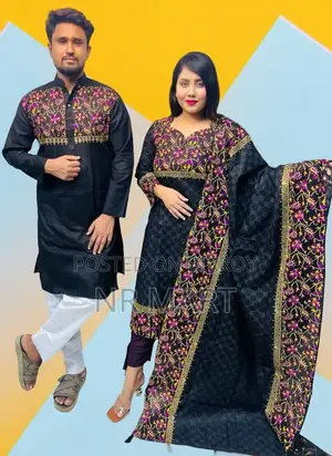 Premium Panjabi Three-Piece Couple Set