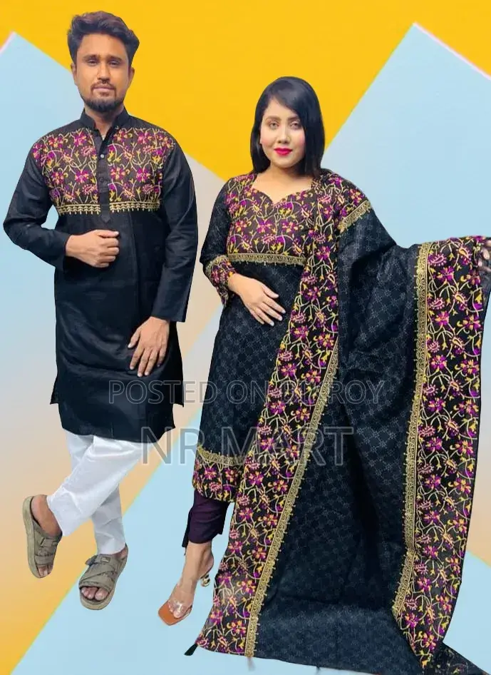 Premium Panjabi Three-Piece Couple Set