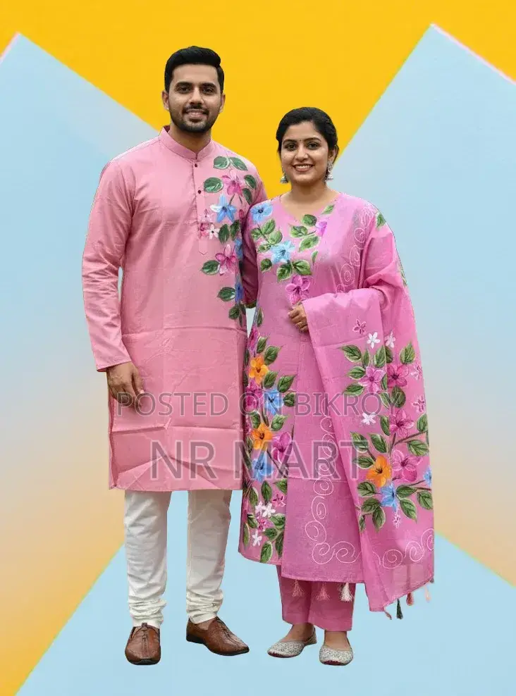 Premium Panjabi Three-Piece Couple Set