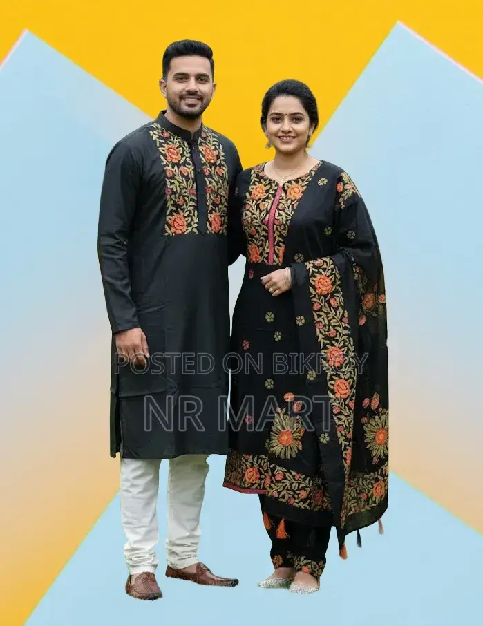 Premium Panjabi Three-Piece Couple Set
