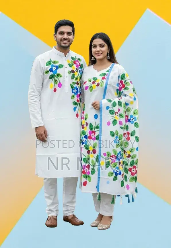 Premium Panjabi Three-Piece Couple Set
