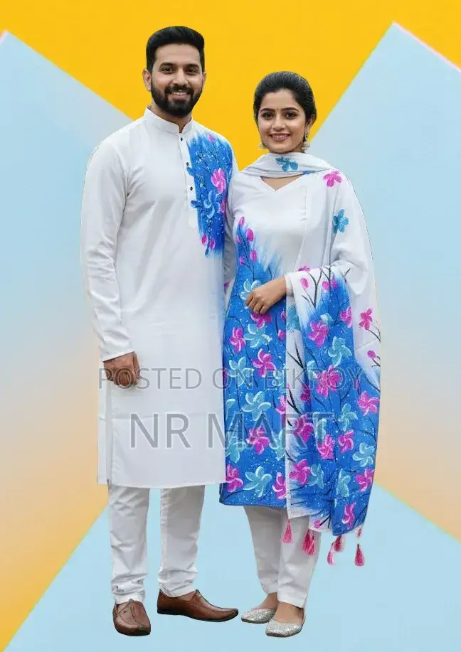 Premium Panjabi Three-Piece Couple Set
