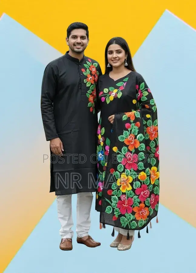 Premium Panjabi Three-Piece Couple Set