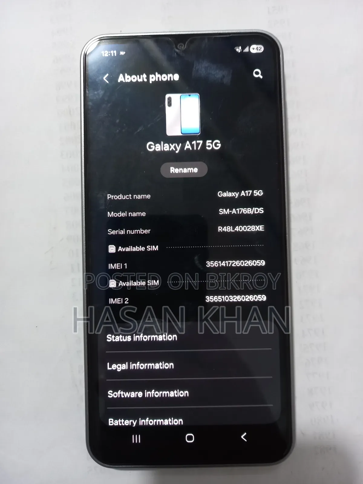 স্যামসাং গ্যালাক্সি এ১৭ ৫জি ১২৮ জিবি গ্রে