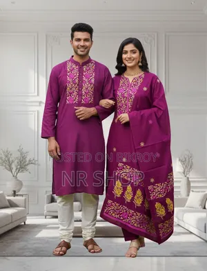 Premium Panjabi Three-Piece Couple Set