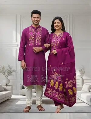 Premium Panjabi Three-Piece Couple Set