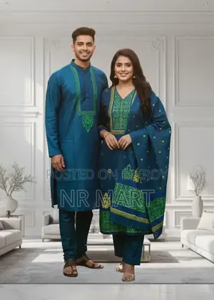 Premium Panjabi Three-Piece Couple Set
