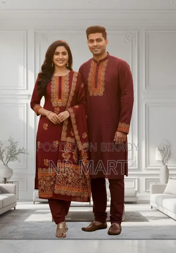 Premium Panjabi Three-Piece Couple Set