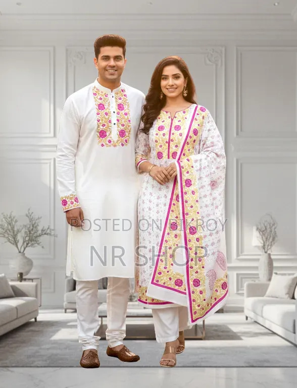 Premium Panjabi Three-Piece Couple Set