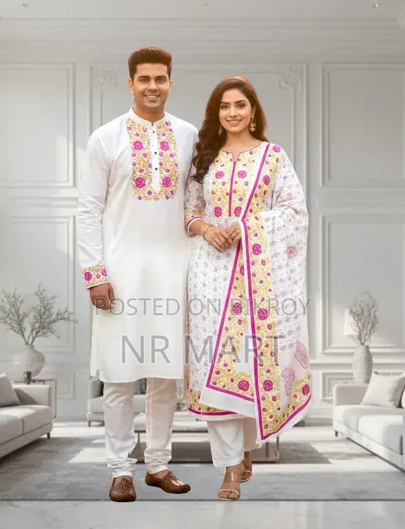 Premium Panjabi Three-Piece Couple Set