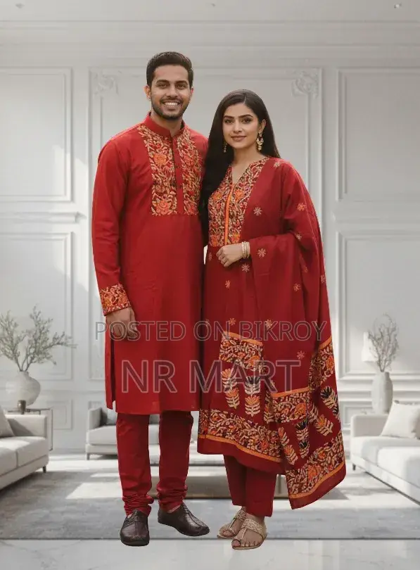Premium Panjabi Three-Piece Couple Set