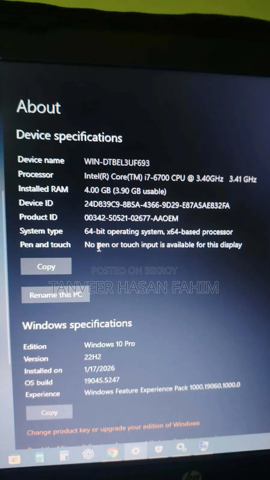 Desktop Computer HP EliteDesk 800 G4 4GB Intel Core i7 SSD 256GB