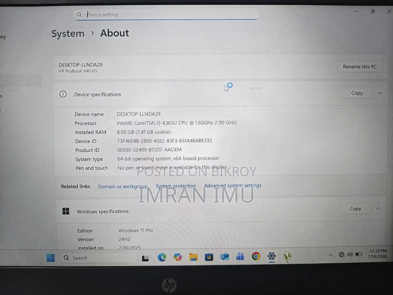 Laptop HP ProBook 640 G5 8GB Intel Core i5 SSD 256GB