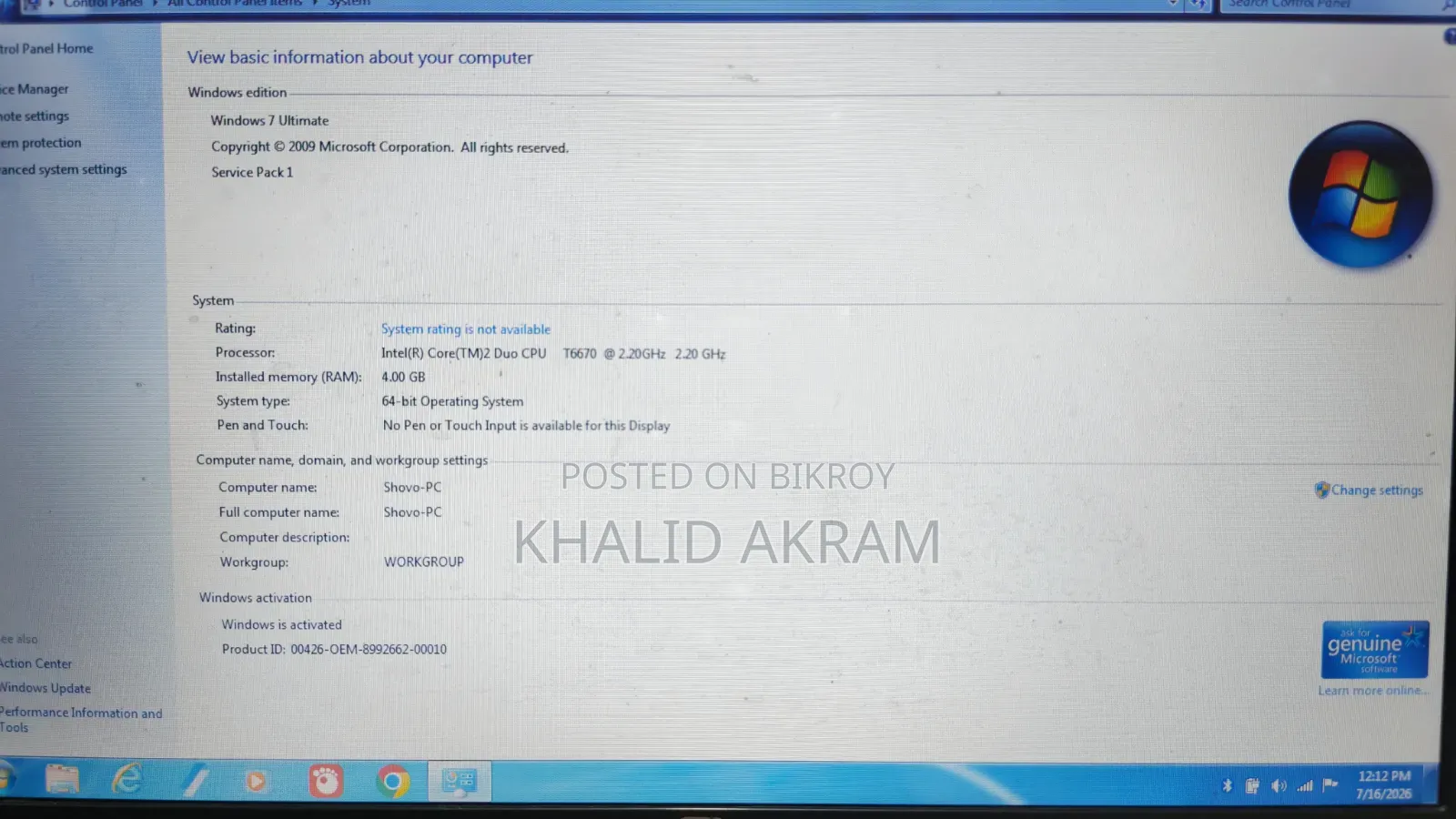 Laptop Compaq 420 4GB Intel Core 2 Duo SSD 500GB