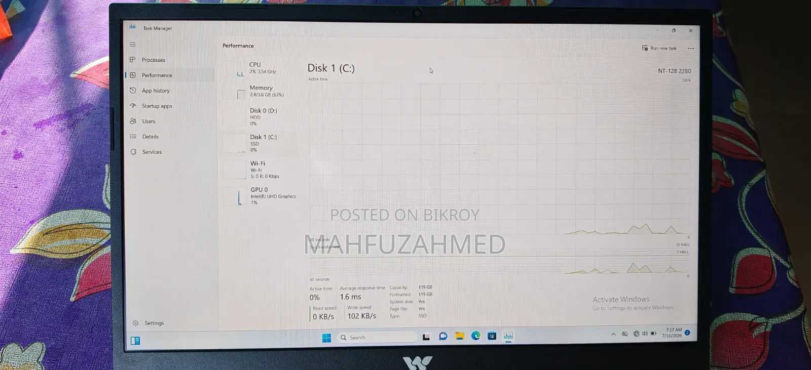 Laptop 4GB Intel Core i7 HDD+SSD 128GB