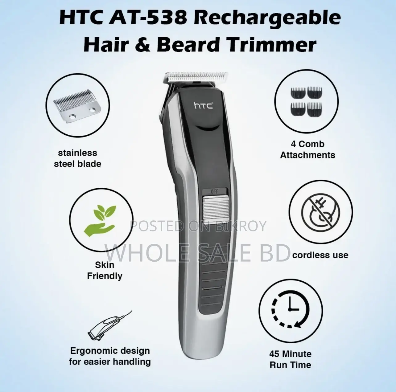 HTC AT-538 Rechargeable Hair Beard Trimmer