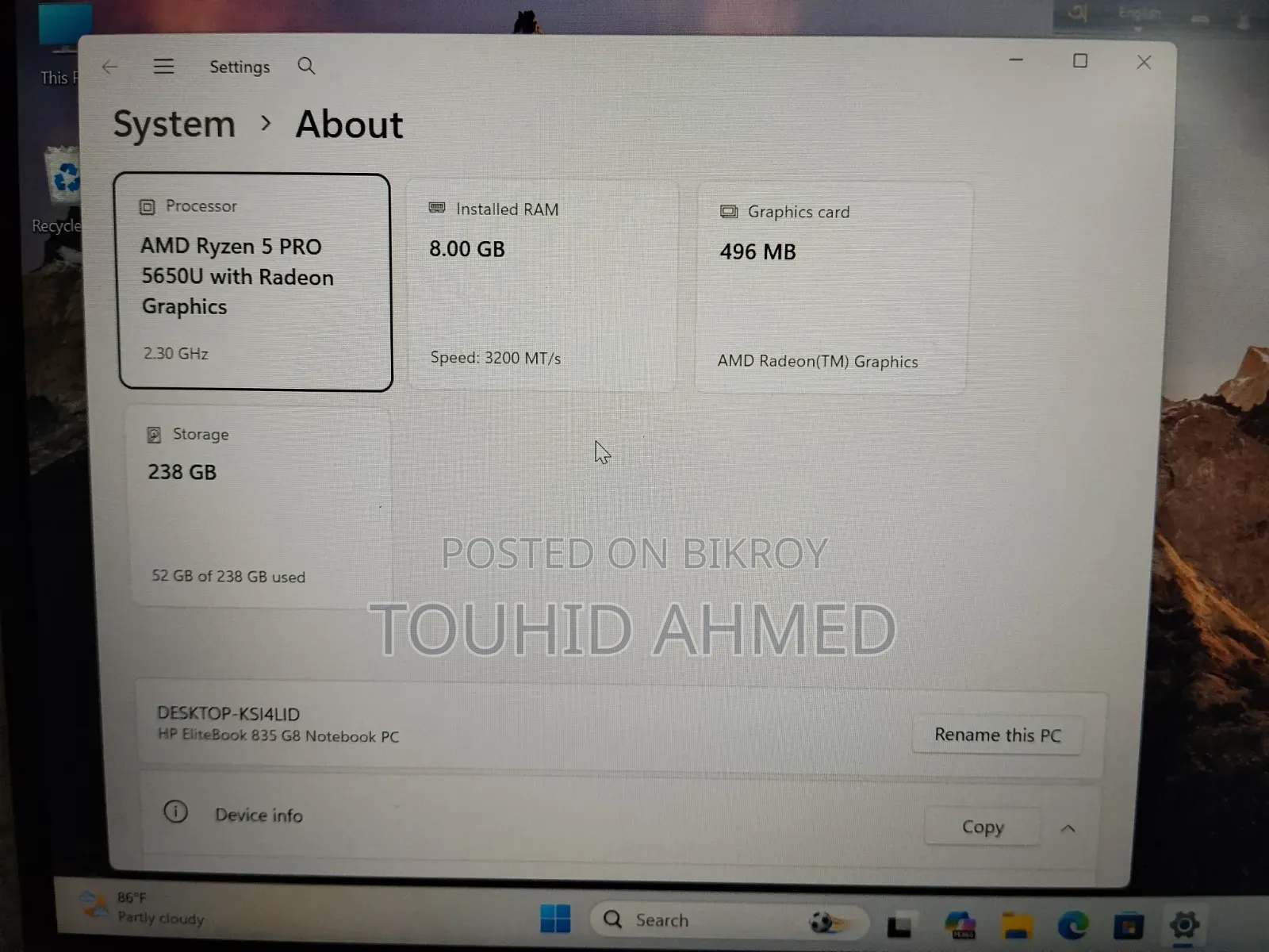 Laptop HP EliteBook 840 G8 8GB AMD Ryzen 5 HDD+SSD 256GB