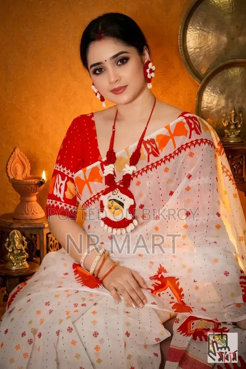 প্রিমিয়াম হাফ সিল্ক ব্লক প্রিন্ট শাড়ি