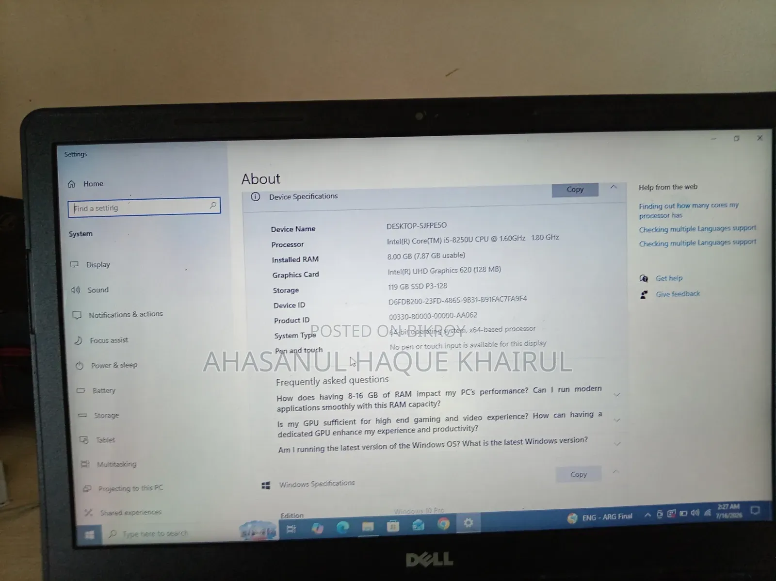 Laptop Dell Inspiron 15 3576 8GB Intel Core i5 SSD 128GB