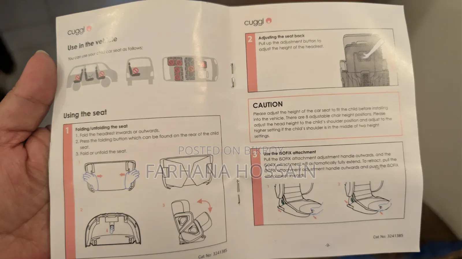 Baby Car Seat: Cuggl Isofix Foldable Car Seat