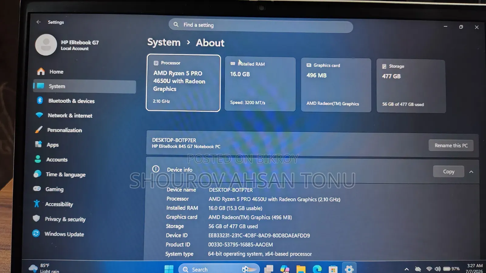 Laptop HP Elitebook 845 G7 16gb Amd Ryzen 5 SSD 512gb