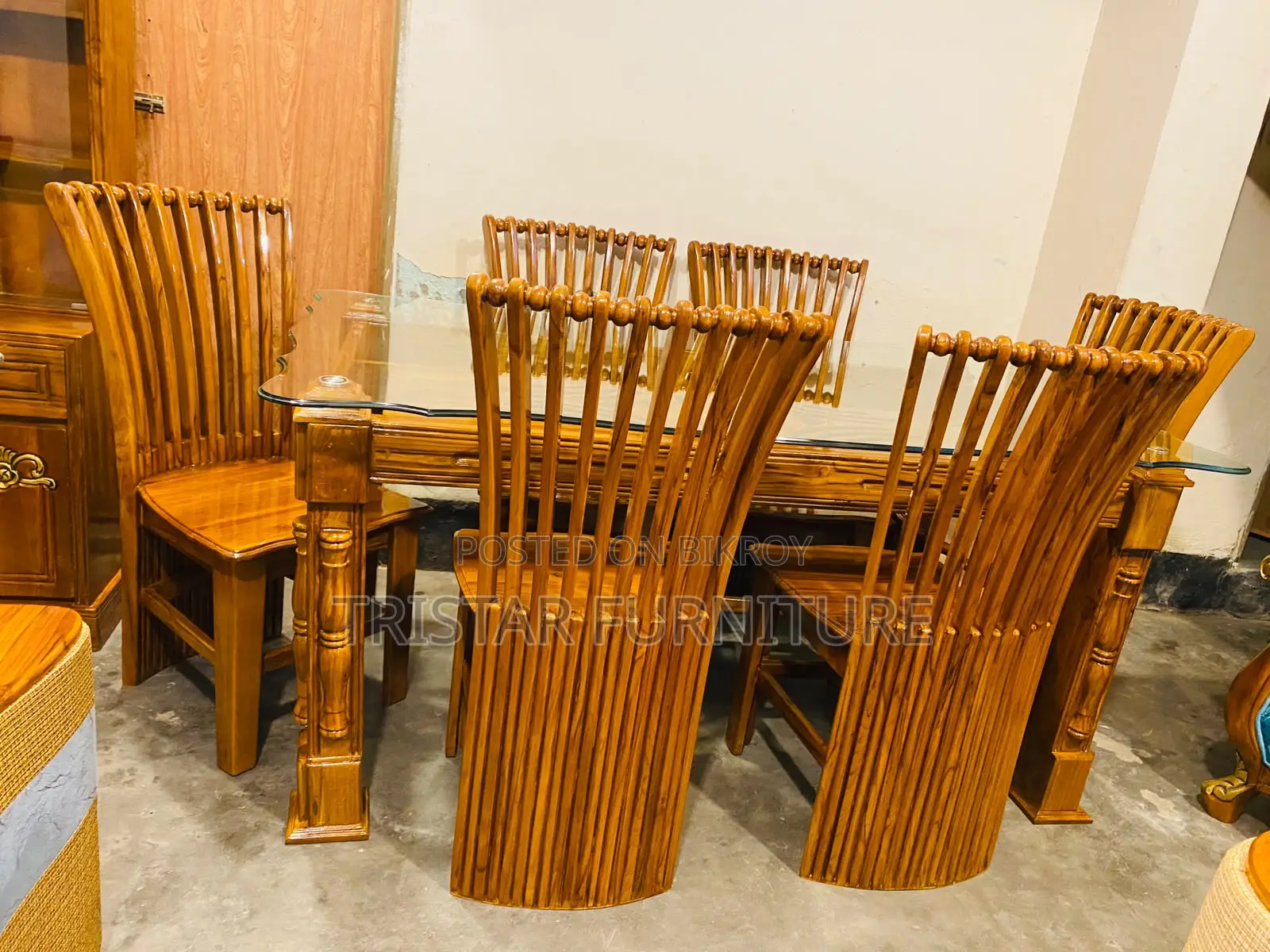 Teak wood peacock design dining set
