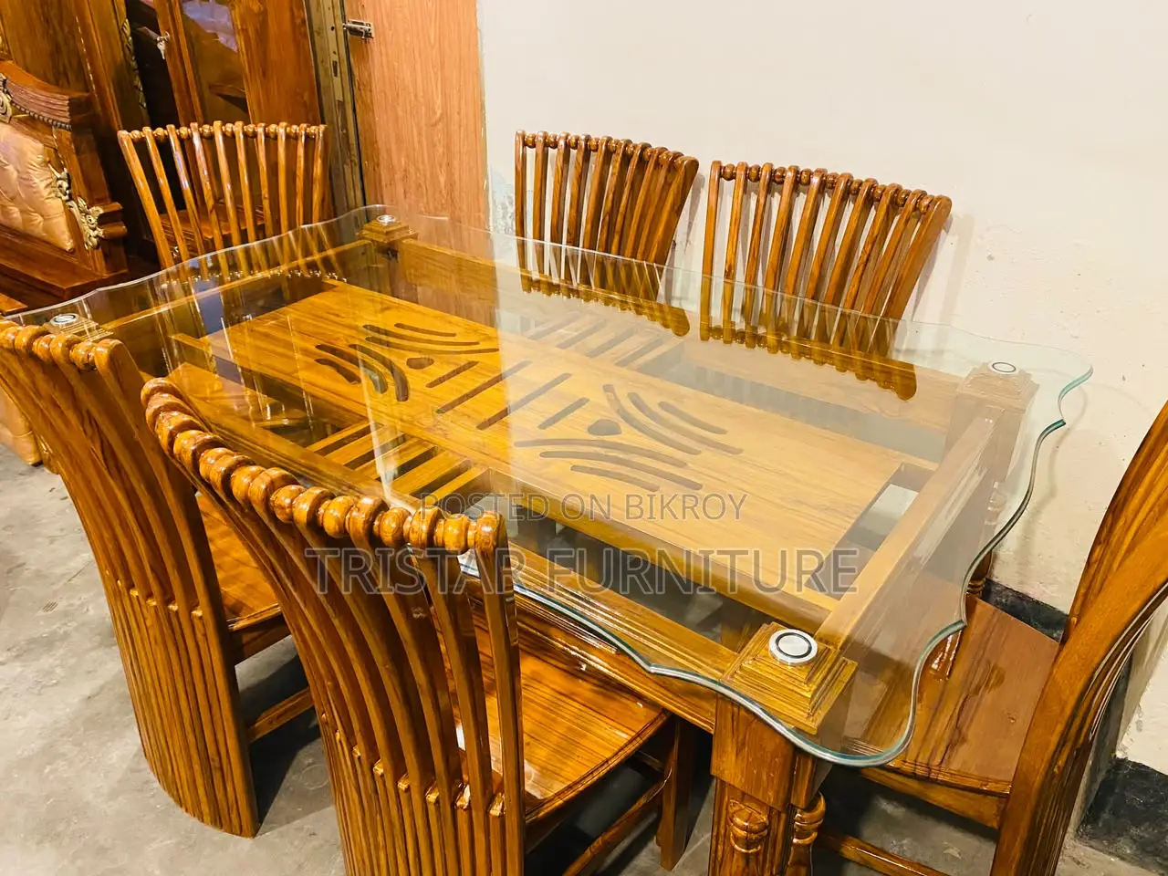 Teak wood peacock design dining set