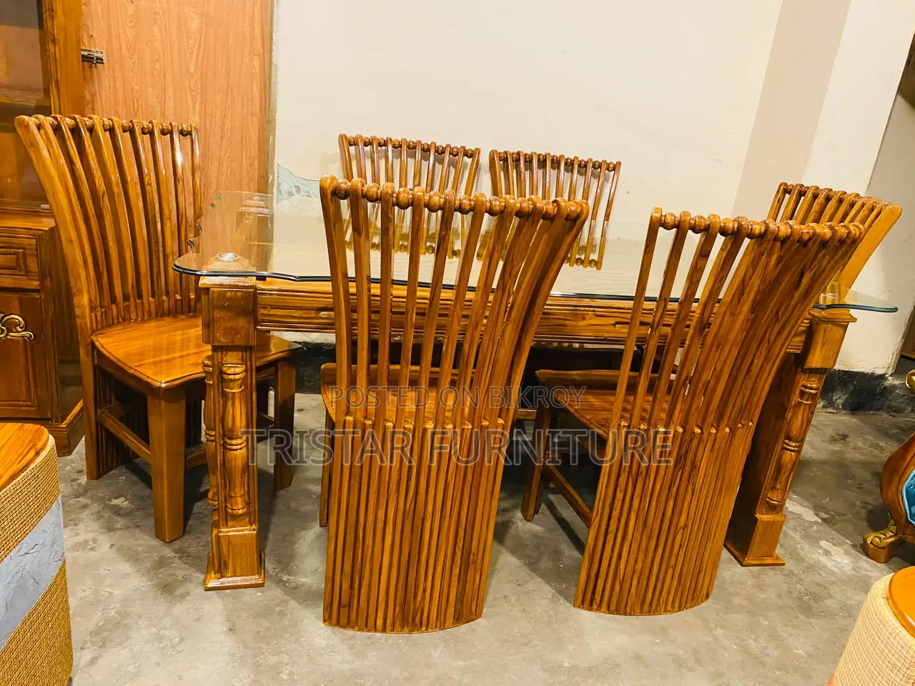 Teak wood peacock design dining set