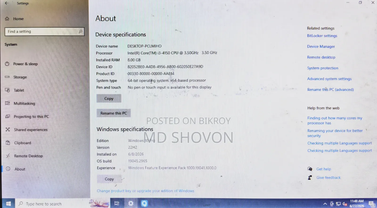 Desktop Computer Gigabyte 8GB Intel Core I3 SSD 128GB