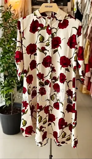 PP-89 অদ্রনীল Butter Silk কুর্তি | বড় রেড ফুল প্রিন্ট | ঢাকা