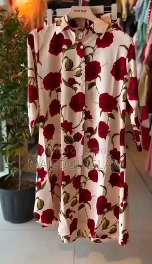 PP-89 অদ্রনীল Butter Silk কুর্তি | বড় রেড ফুল প্রিন্ট | ঢাকা