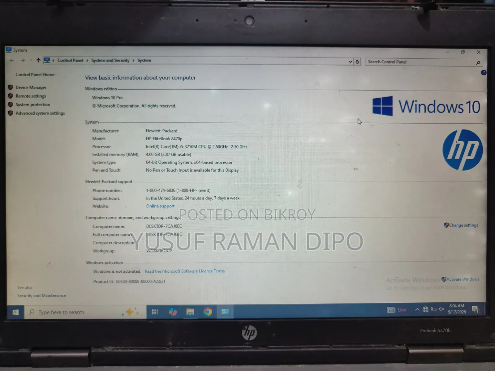 Laptop HP 240 4GB Intel Core I5 SSD 128GB