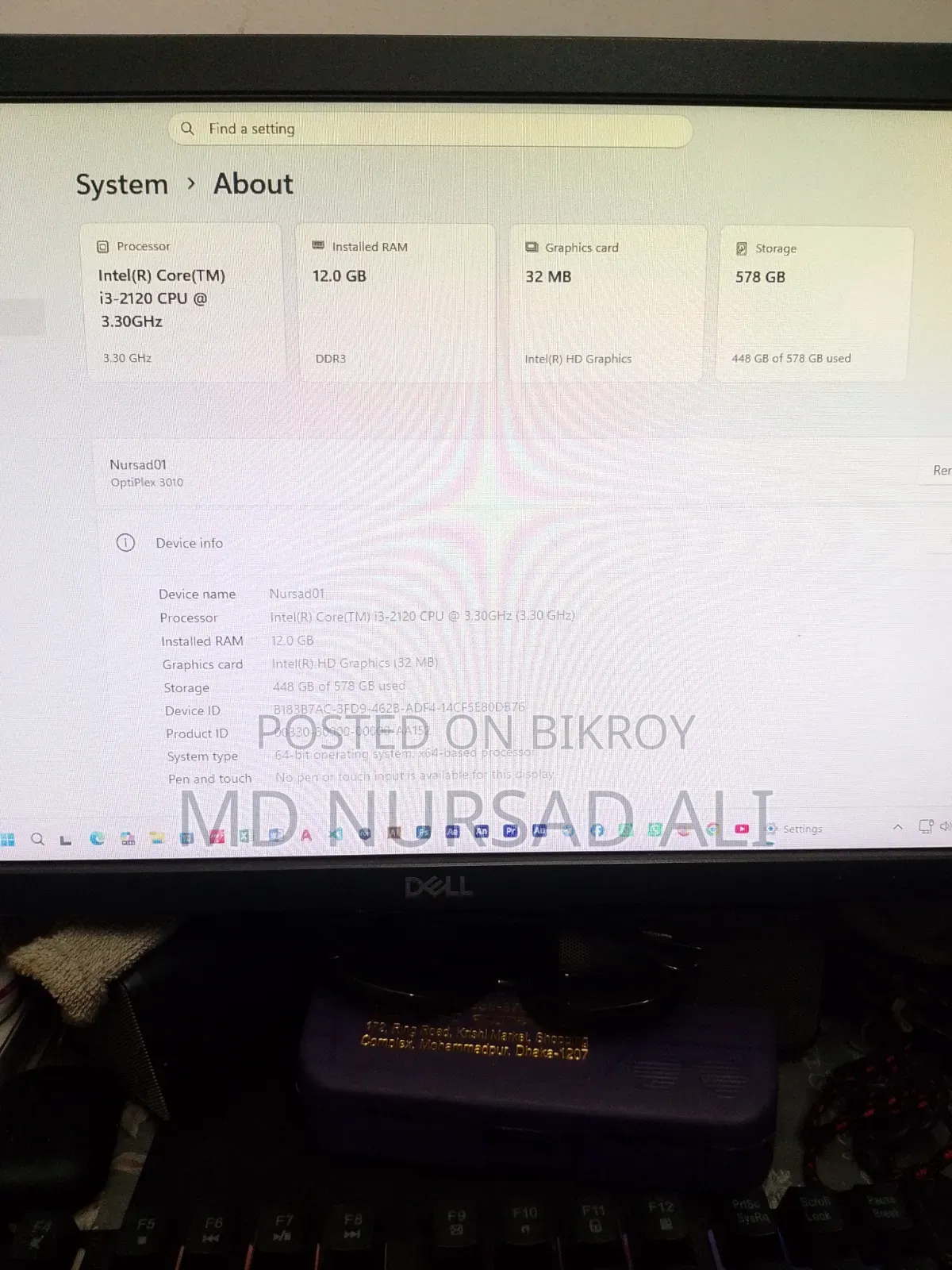 Desktop Computer Dell OptiPlex 3010 12GB Intel Core I3 HDD 500GB