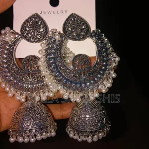 Premium Oxidized Pearl Jhumka Earrings. Free Delivery)