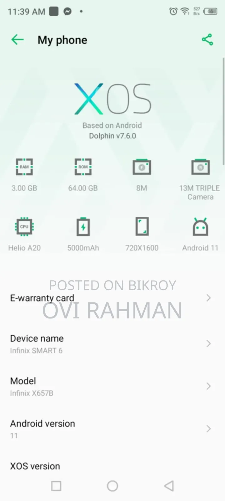 Infinix Smart 6 HD 64 GB Blue