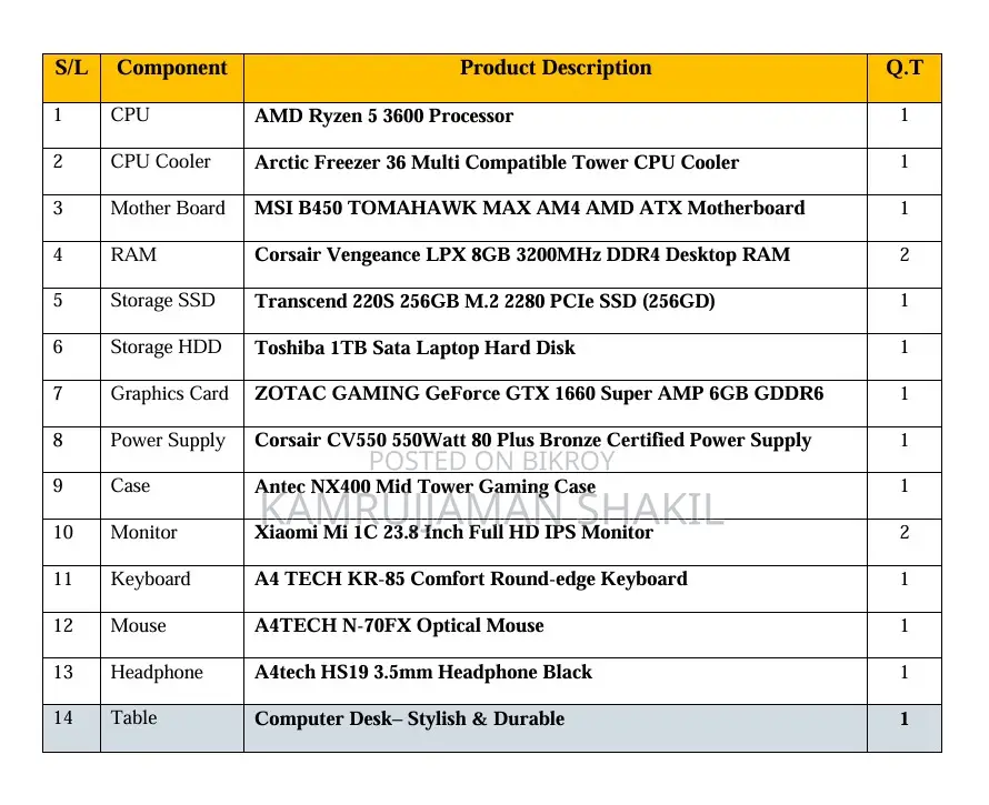 Desktop Computer 16GB AMD Ryzen 5 HDD+SSD 256GB