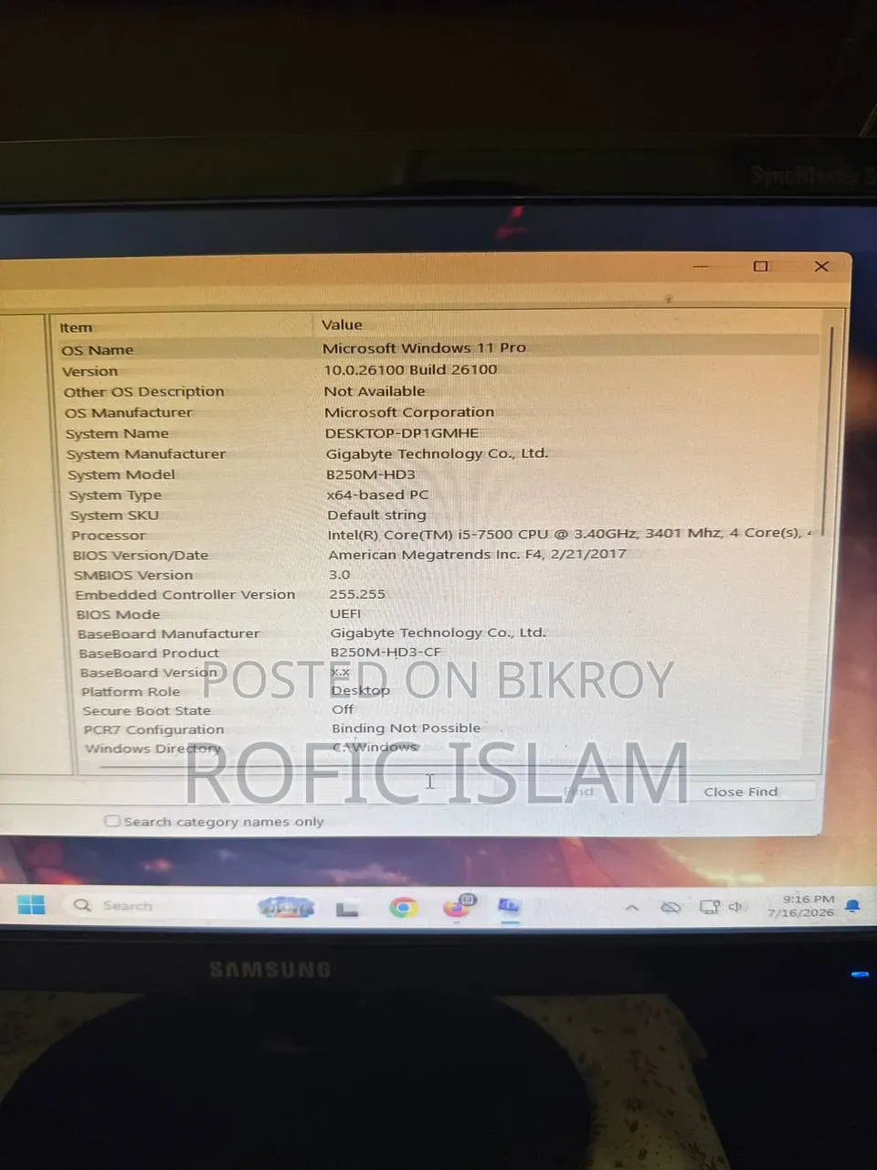 Desktop Computer Samsung 8GB Intel Core I7 HDD+SSD 1T