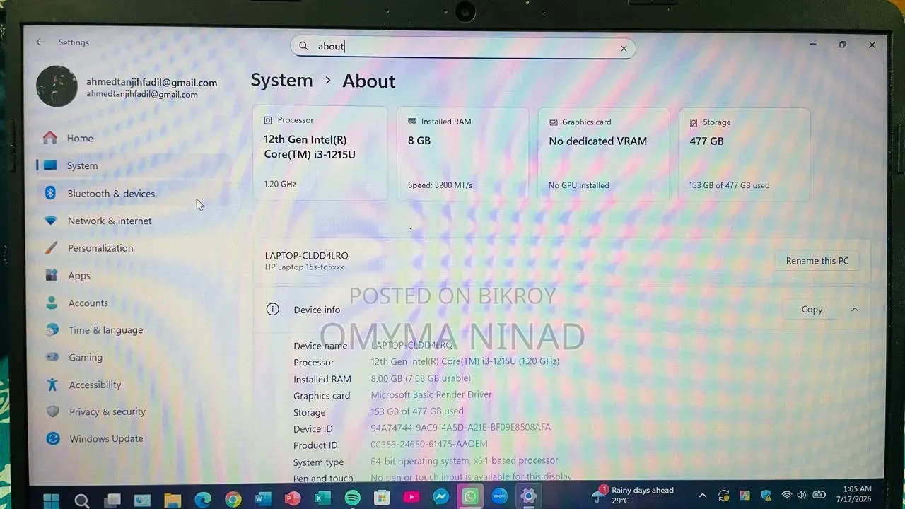 Laptop HP 15s 8GB Intel Core i3 SSD 512GB