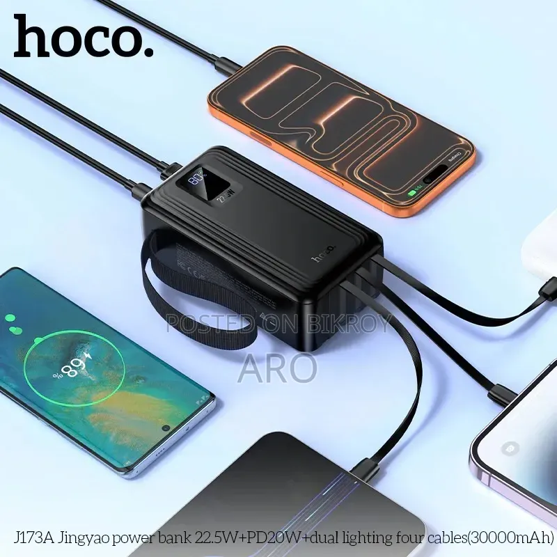 Hoco J173A 22.5W 30000mAh Power Bank With Four Cables – One Power