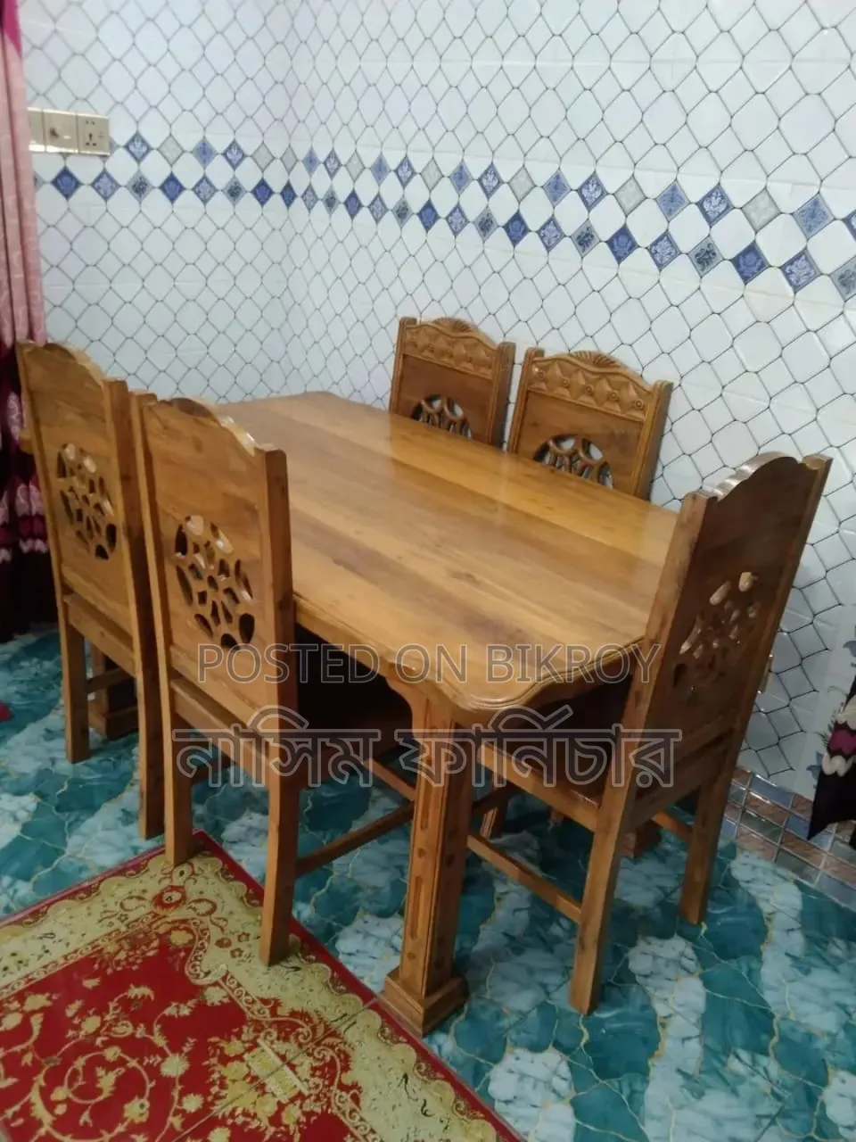 আকাশি কাঠের ডাইনিং টেবিল ও চেয়ার
