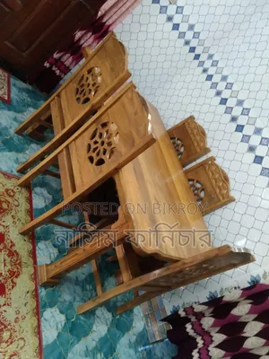 আকাশি কাঠের ডাইনিং টেবিল ও চেয়ার