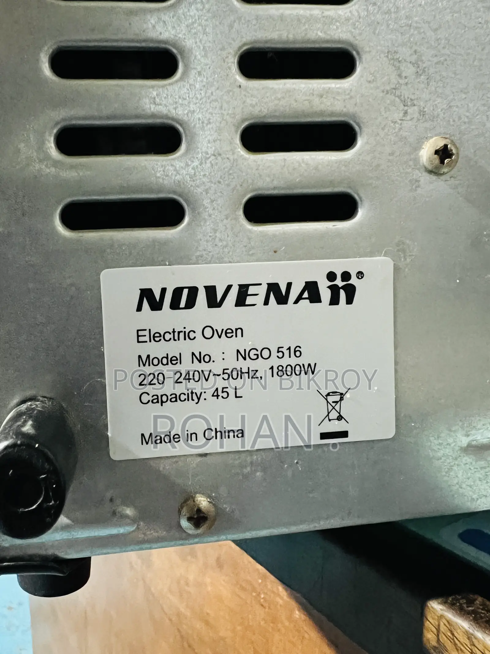 NOVENA Electric Oven (Model: NGO 516) – 45 Liters