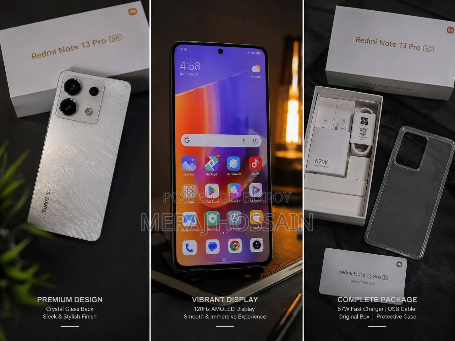 নতুন Xiaomi Redmi Note 13 Pro 5G ২৫৬ জিবি সিলভার