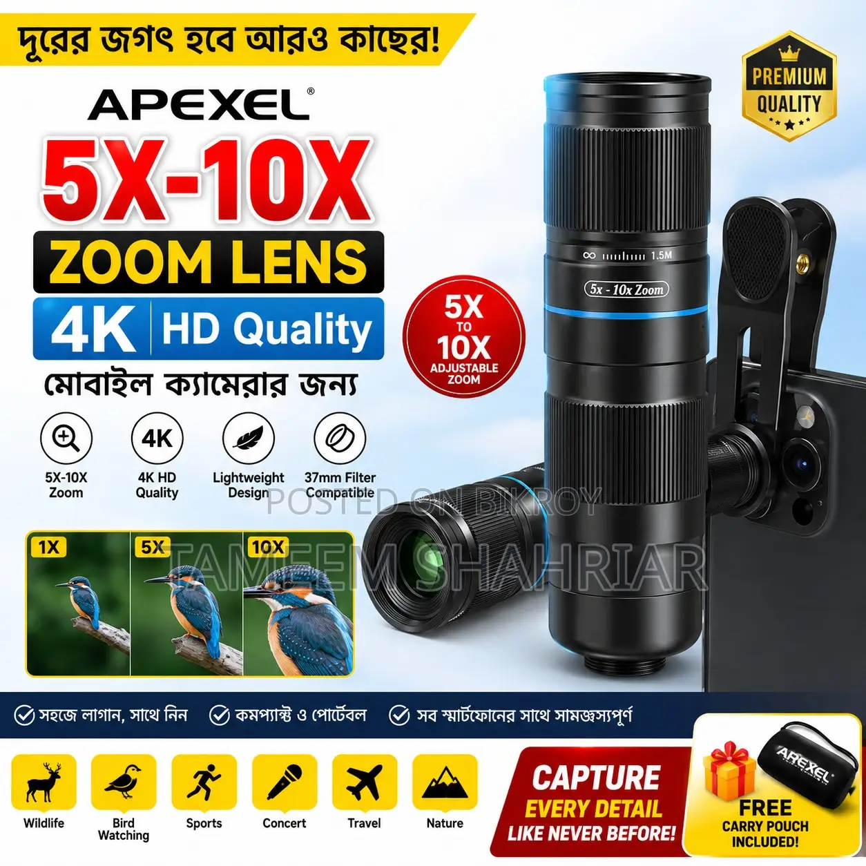 HD Mobile Zoom Lens Apexel 5x-10x Telephoto DSLR-Type
