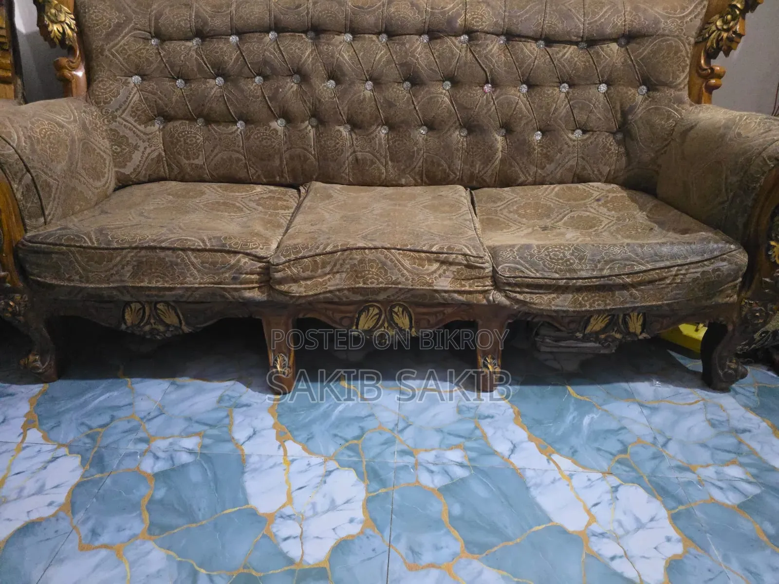 Teak wood Victoria design 3-seater sofa set